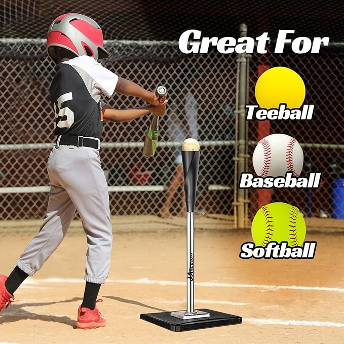Portable Batting Tee,Height Adjustable from 25-37 inch Hitting Tee For Baseball and Softball, Easy Assemble Premium Baseball Tee with Rubber Top,Metal Base Softball Tee for Kids/Youths/Adults