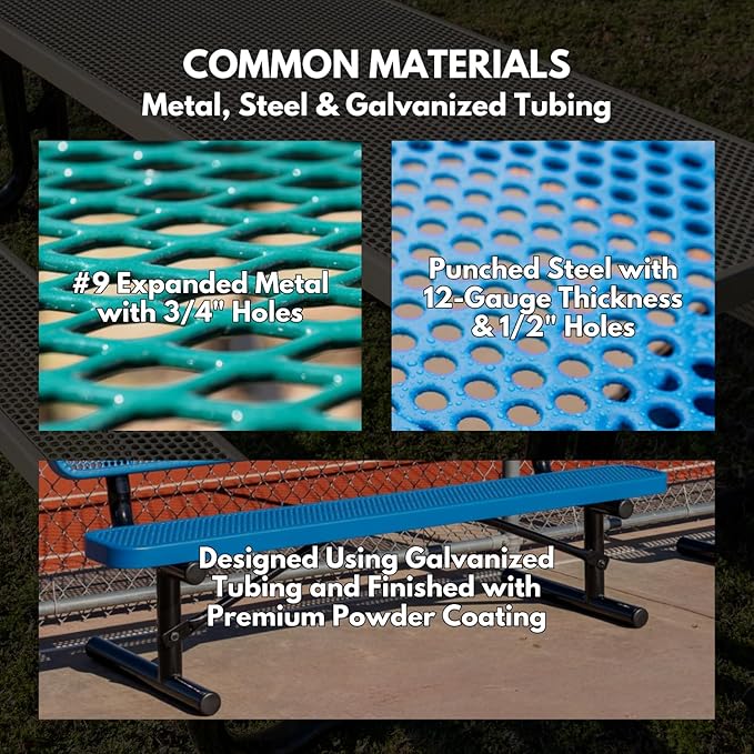 Heavy-Duty Portable Outdoor Bench Thermoplastic Coated, Expanded Metal, Commercial-Grade Seating, Made in America (Portable with Back, 8 Ft, Textured Purple)