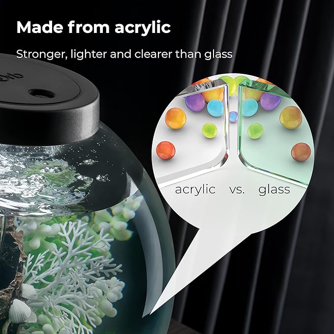 biOrb Classic 60 Acrylic 16-Gallon Aquarium with Multi-Color Remote-Controlled LED Lights Modern Tank for Tabletop Display, Silver
