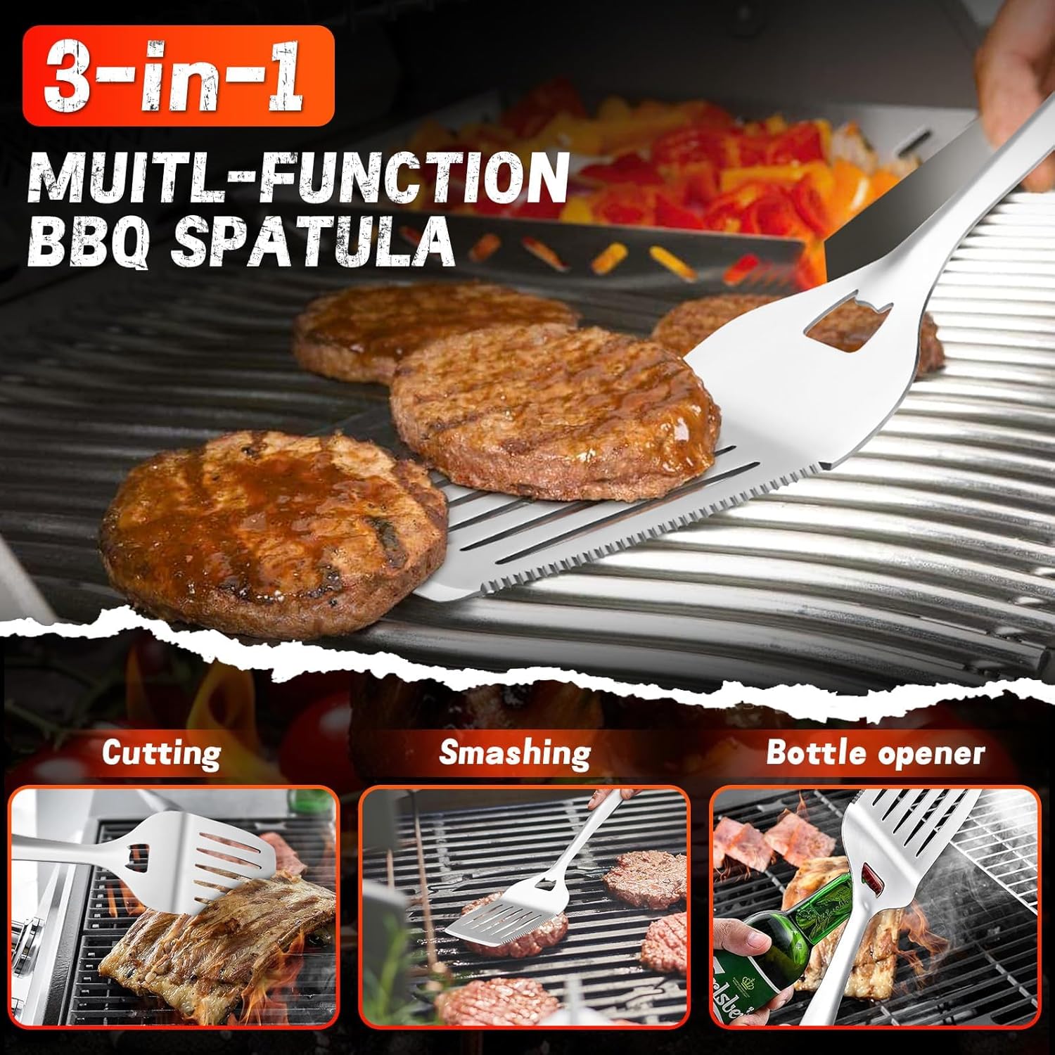 PURPLEBIRD Grill Set for Outdoor Grill 6 pcs - Heavy Duty Grilling Tools Set with Extra Long Handle, Stainless Grilling Accessories for Dad Gifts with Travel Bag, BBQ Utensils Kit for Outdoor Camping