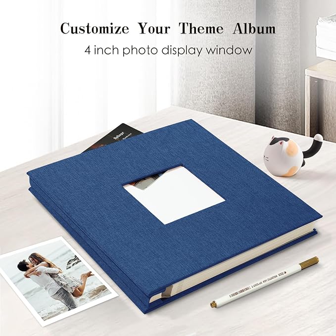 Spbapr Large Photo Album Self Adhesive 3x5 4x6 5x7 8x10 Pictures Magnetic Scrapbook 40 Blank Pages Linen Cover DIY Album with A Metal Pen