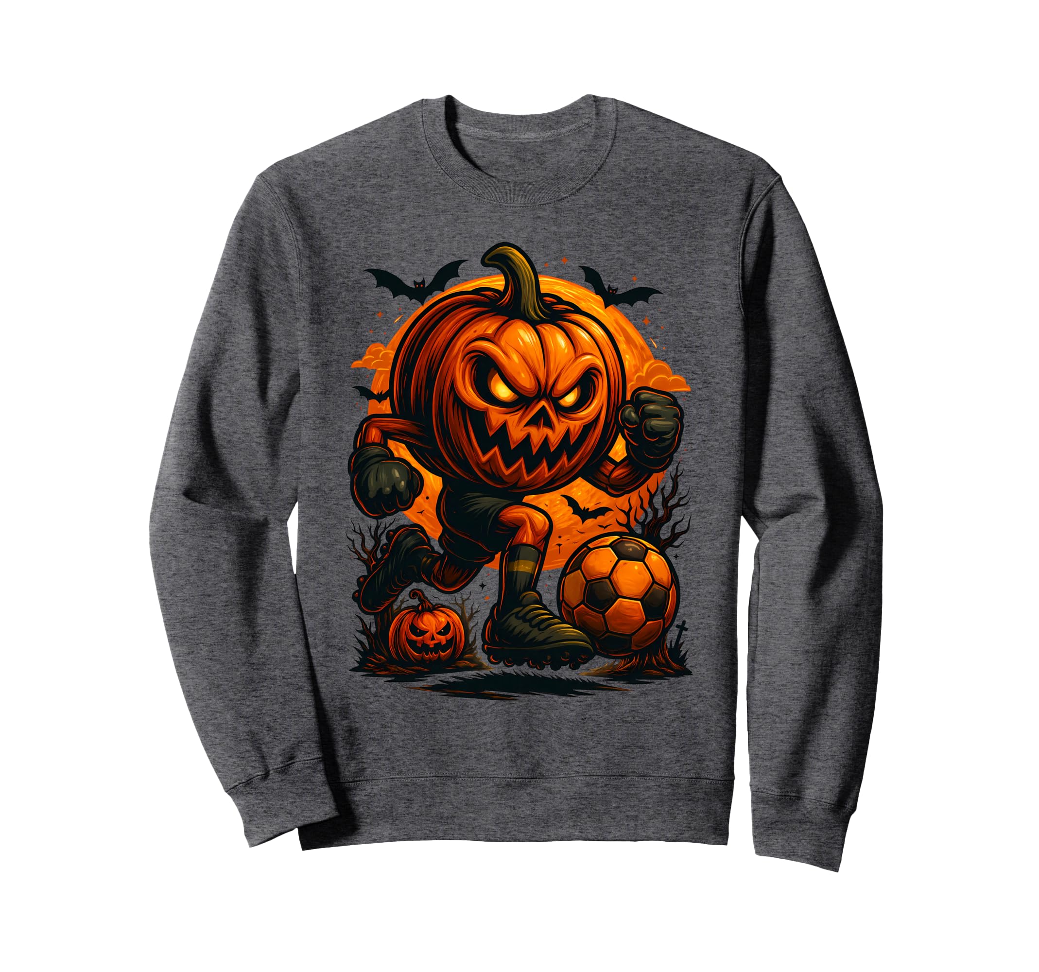 Halloween Scary Pumpkin Showing Soccer Sweatshirt - Graphic Print Unisex