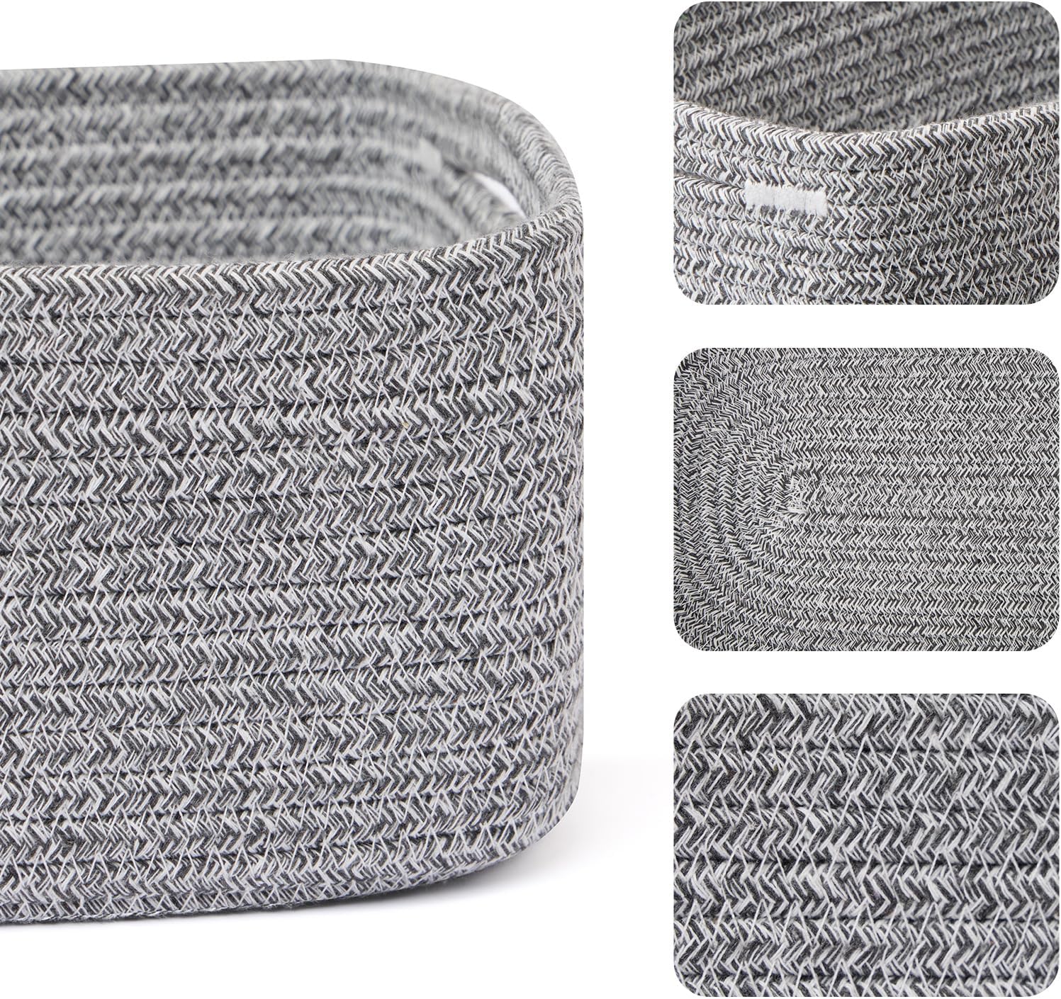 Small Storage Baskets for Organizing | Closet Organizer Bins | Shelf Toy Basket | Woven Rope Baskets | Cube Decorative Box | Shallow Basket | 13x8.5x5.1” | 4 Packs Mixed Grey
