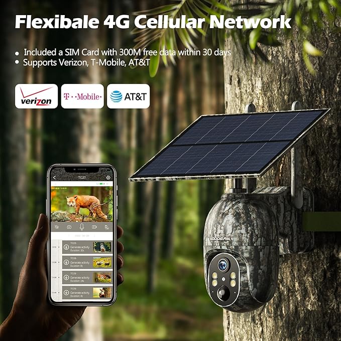 VOOPEAK Cellular Trail Camera, 2.5K Trail Cameras with Color Night Vision, Built-in SIM Card Live Streaming Pan 355° Tilt 90° Game Camera Solar Powered Motion Activated No WiFi Needed