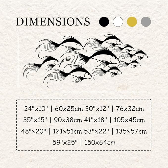School of Fish Metal Wall Art, Metal Fish Wall Decor, Sea Life Wall Art, Large Nautical Wall Hanging, Modern Beach House Wall Decor, Ocean Themed Artwork for Bathroom (Gold, 41"x18" | 105x45cm)