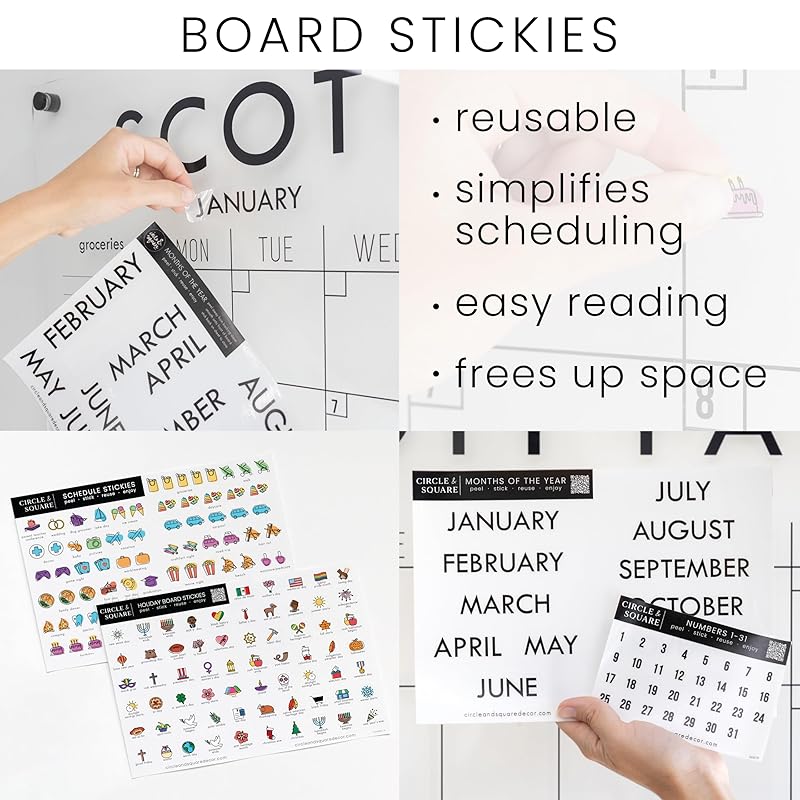 Personalized Clear Acrylic Calendar for Wall, Calendar Whiteboard for Wall, Dry Erase Calendar for Wall, Wall Calendar Organizer System for Home (Block, Black, 14"W x 11"H)