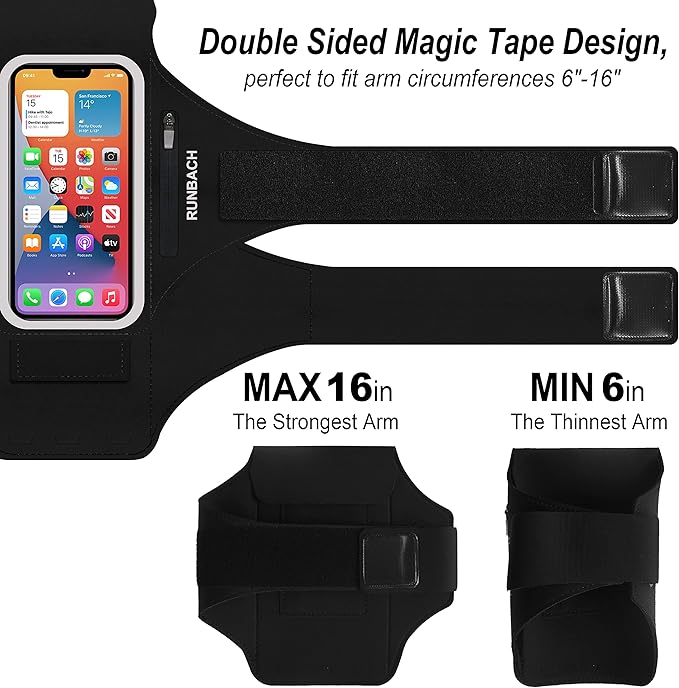 Armband for iPhone 16 Pro Max/16 Plus/15 Pro Max/15 Plus/iPhone 14 Pro Max/14 Plus/13,12,11 Pro Max/XS Max,Water Resistant Sport Armband with Zipper Slot for Airpods and Keys (Black)