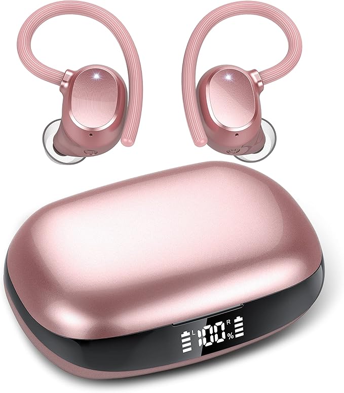 Wireless Earbuds, HiFi Stereo Sport Bluetooth 5.3 Headphones with Earhooks, 48H Deep Bass Headphones with LED Display, Noise Cancelling, IP7 Waterproof Earphones Built-in Mic for Running