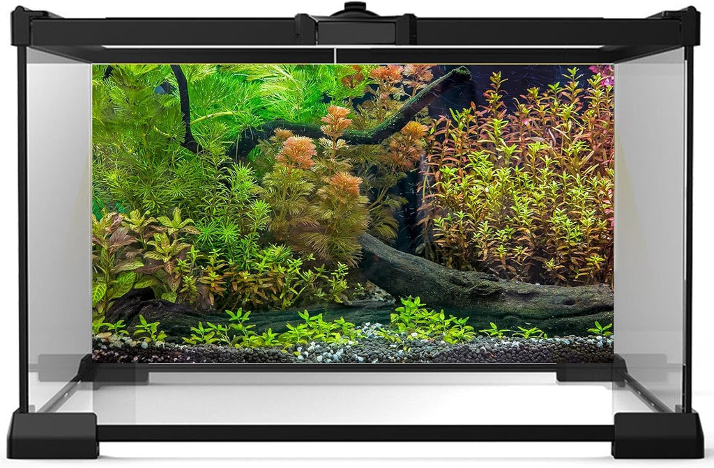 Aquarium Backdrop Underwater Grass Leaves with Pebbles Exquisite Aquarium Background Vivid Green Aquatic Plant Stone River Bed Fish Dead Wood Fresh Leaves Tank Background Decors Vinyl 36x20in