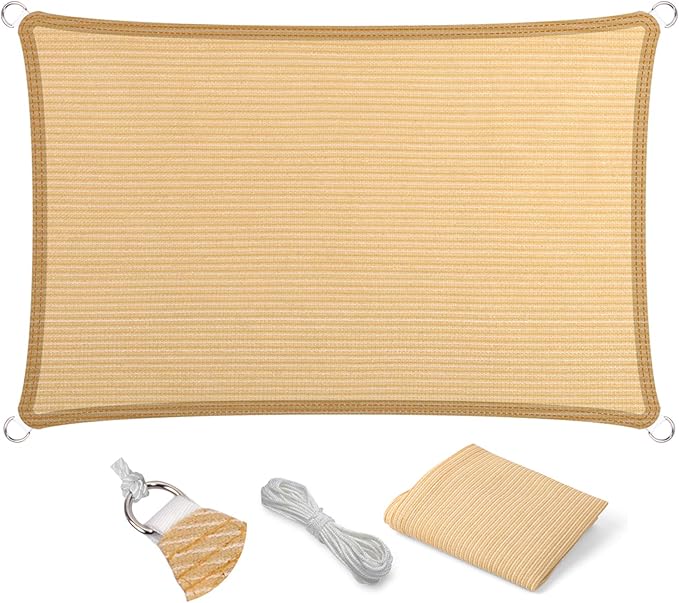 Eden's Decor Straight Flat-Edged Sun Shade Sail Rectangular 10' x 17' Beige UV-Blocking Outdoor Canopy Fabric Cloth Awning for Pergola Patio Garden Backyard Custom Size