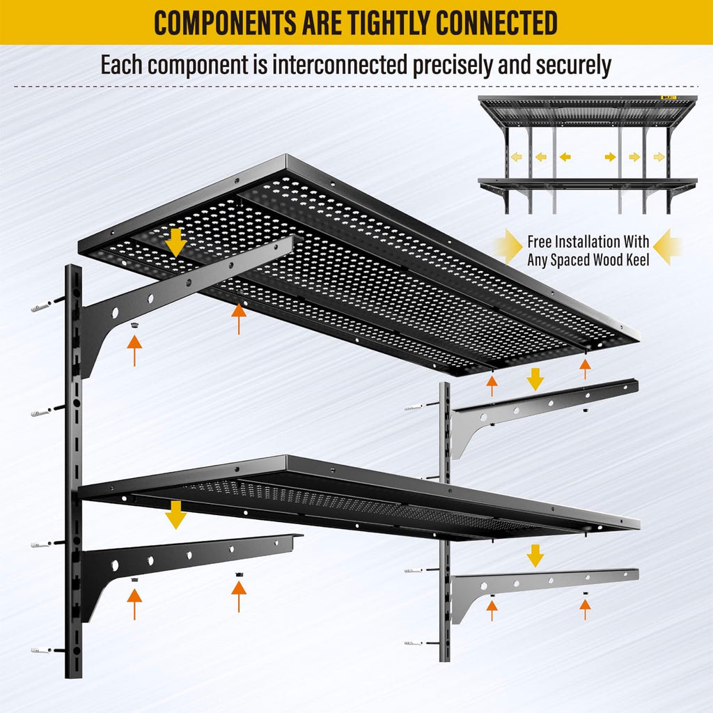 2-Pack×2 Tier 1.3x3ft Garage Shelving Wall Mounted, 800 lbs Load Capacity，15.6x36inch per Shelf Height Cassette Adjustable Floating Shelves（Total 4pcs）(Black)