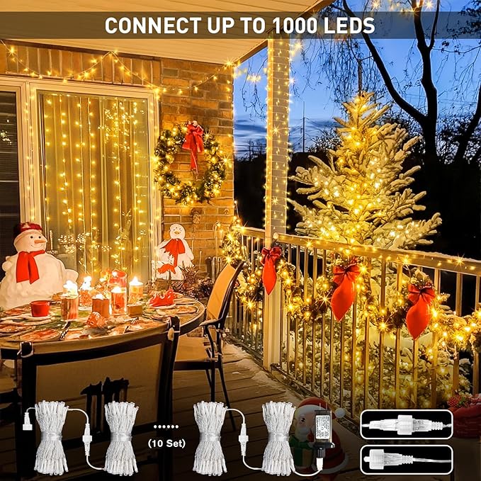 JMEXSUSS Connectable Warm White String Lights Indoor Bedroom, 8 Modes Christmas String Light Plug in Classroom Lights, 33ft 100 LED Fairy Twinkle Light Outdoor for Classroom Christmas Tree Decor