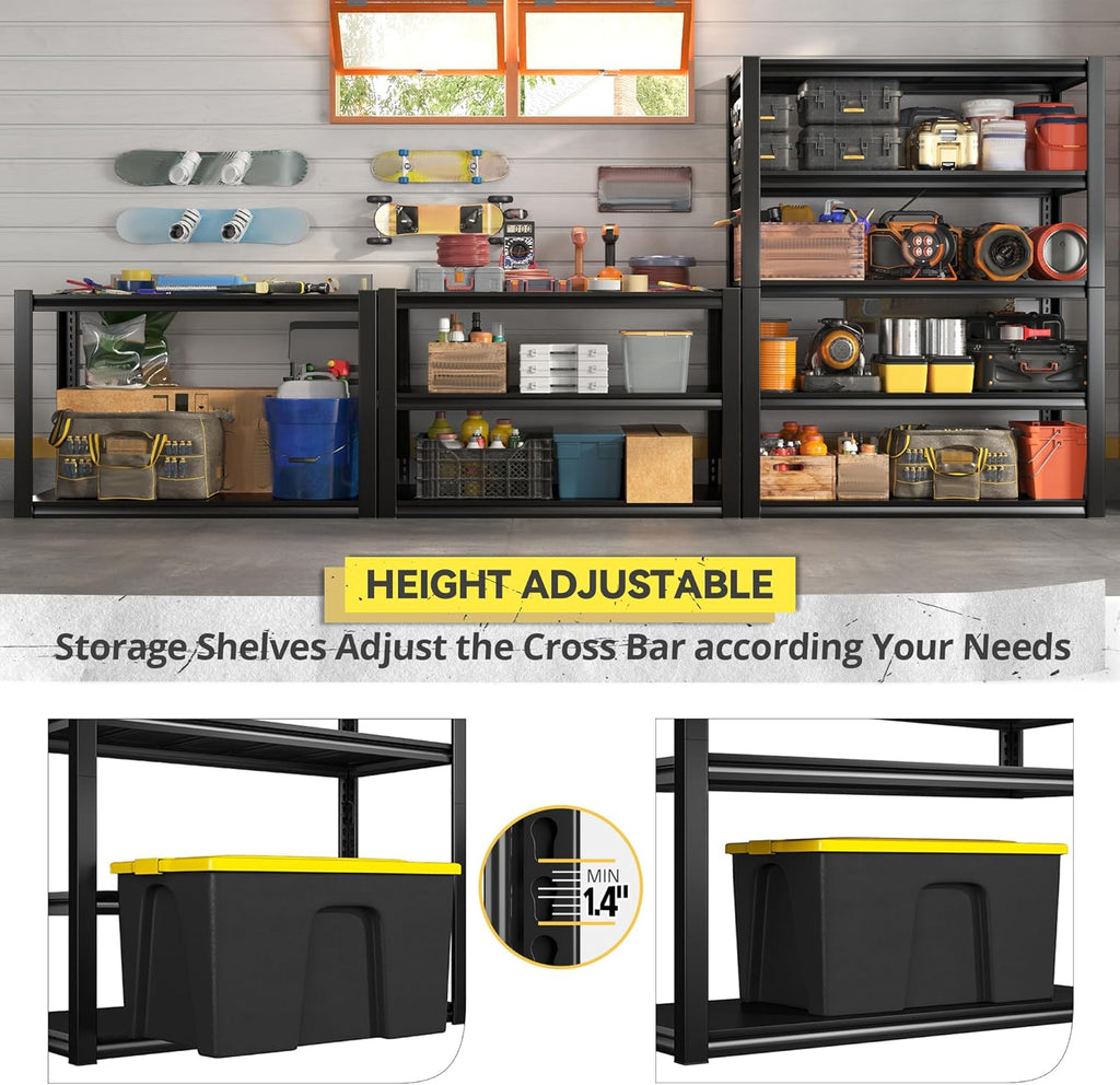 REIBII Storage Shelves Heavy Duty Garage Shelving 72" Adjustable Metal Shelves for Storage 5 Tier Garage Shelf Heavy Duty 2500LBS Basement Kitchen Pantry Shelf, 3 Pack