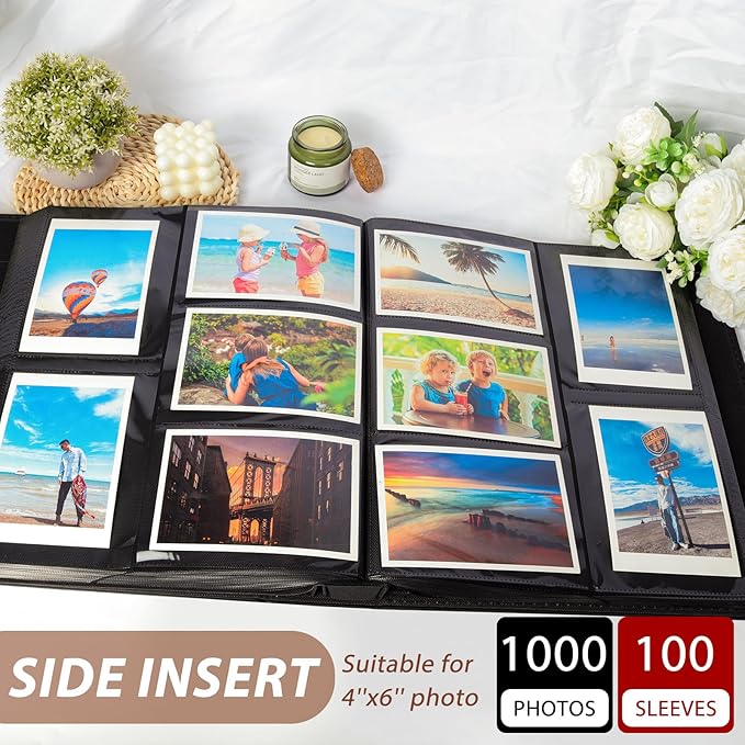RECUTMS Photo Album 4x6 1000 Pockets Photos, Extra Large Capacity Family Wedding Picture Albums Holds 1000 Horizontal and Vertical Photos (Black)