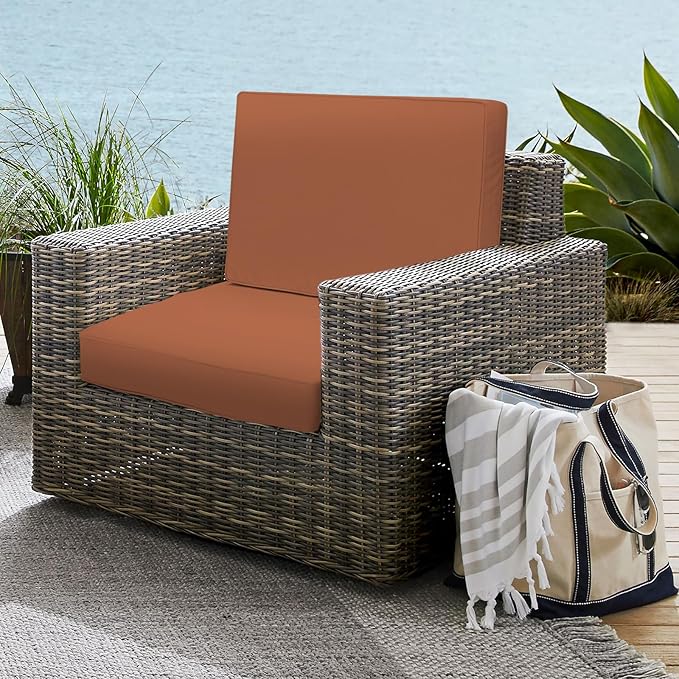 Outdoor Deep Seat Cushion Set 24" x 24", Water Repellent & Fade Resistant Cushion for Patio Furniture, Back & Seat Cushion with Removable Covers for Sofa, Couch, Red