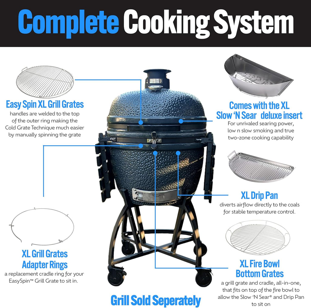 SnS Grills Slow ‘N Sear® 5-Piece Cooking System - Patented Charcoal Basket with Removeable Water Reservoir, EasySpin Grate, Drip Pan for Low ‘N Slow Smoking & Charcoal Grilling on Big Green Egg XL