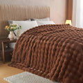 Lotus Karen Faux Fur Throw Blanket Dark Coffee - Big Bubble Rabbit Fluff Blanket for Couch Bed Sofa,Softest Fluffy Fuzzy Cozy Blanket,Thick Furry Plush Shaggy Warm Blankets for Women,90x90 Inches