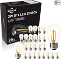 BRIMAX 25 Pack 2W S14 Replacement LED Light Bulbs for Outdoor String Lights, 2200K Warm White, Shatterproof & Waterproof,E26 Medium Base Vintage Edison Light Bulbs