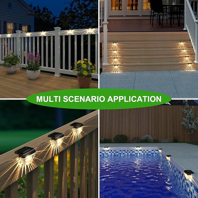 8 Pack Solar Deck Lights Outdoor, Solar Step Lights Waterproof for Outside, Yard, Patio, Garden, Pool, Railing, Stairs, Fence (Warm White)