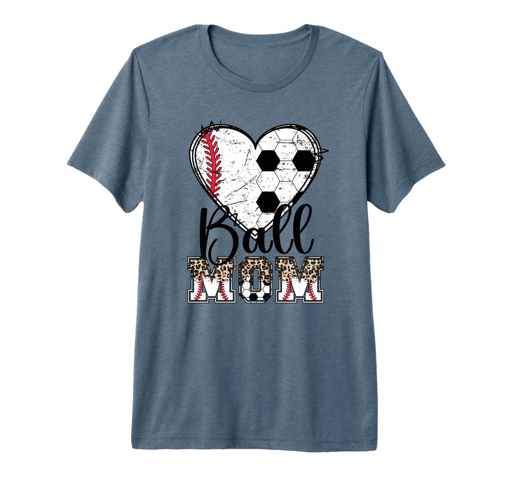 Ball Mom Heart Soccer Baseball Mom Tri T-Shirt - Novelty Apparel Men Women