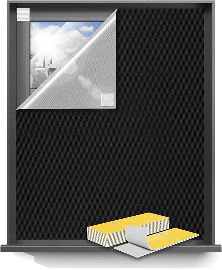 Sumobaby Blackout Curtains for Bedroom Portable 72”x59”Black Out Window Cover with Heat-Resistant Hook&Loop Tape,100% Blackout Shades,NoDrill Blinds for Windows DIY Cut Fit for Nursery&Dorm Room,Black