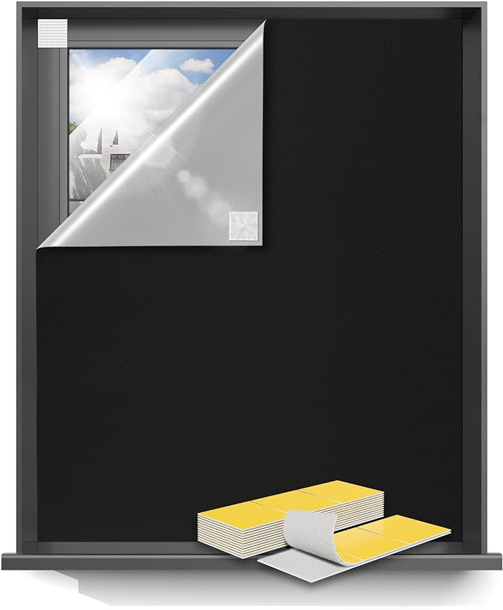 Sumobaby Blackout Curtains for Bedroom 100"x70"Portable Black Out Window Cover with Heat-Resistant Hook&Loop Tape,100% Blackout Shades No Drill Blinds for Windows DIY Cut Fit for Nursery,TV Room，Black