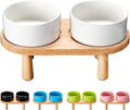 Ceramic Elevated Dog Bowls, Pet Food and Water Bowl Set for Large Dogs, 7.5 Cups Dog Bowls Raised with Wood Stand, 61OZ, White