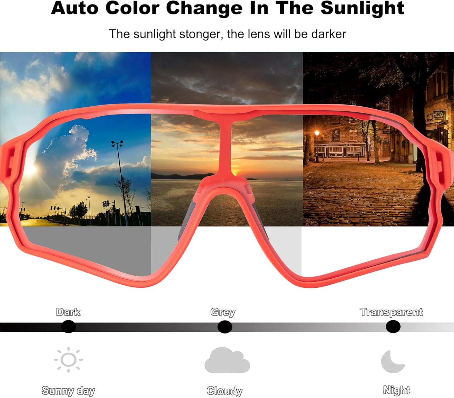 Aerodynamic Windproof Photochromic Cycling Sunglasses