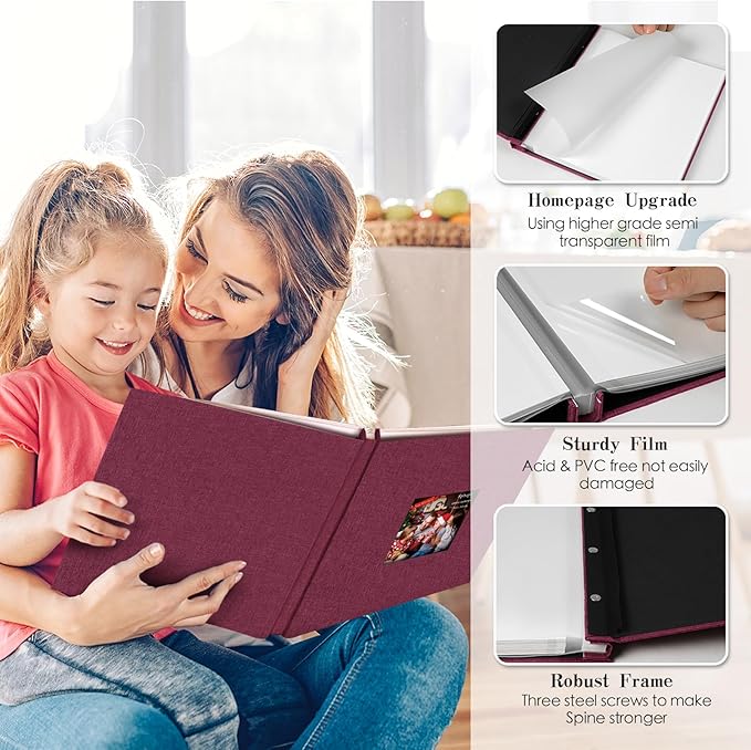 Spbapr Large Photo Album Self Adhesive 3x5 4x6 5x7 8x10 Pictures Magnetic Scrapbook 40 Blank Pages Linen Cover DIY Album with A Metal Pen