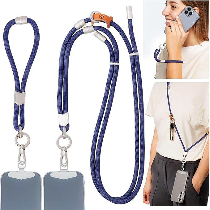 Pulpo 2-in-1 Cell Phone Wrist Strap and Lanyard Navy - Anti Theft Phone Lanyard for Men & Women, Wrist Straps for Phones, Lanyards for Smartphones, Adjustable Cellphone Leash & Safety Strap Tether