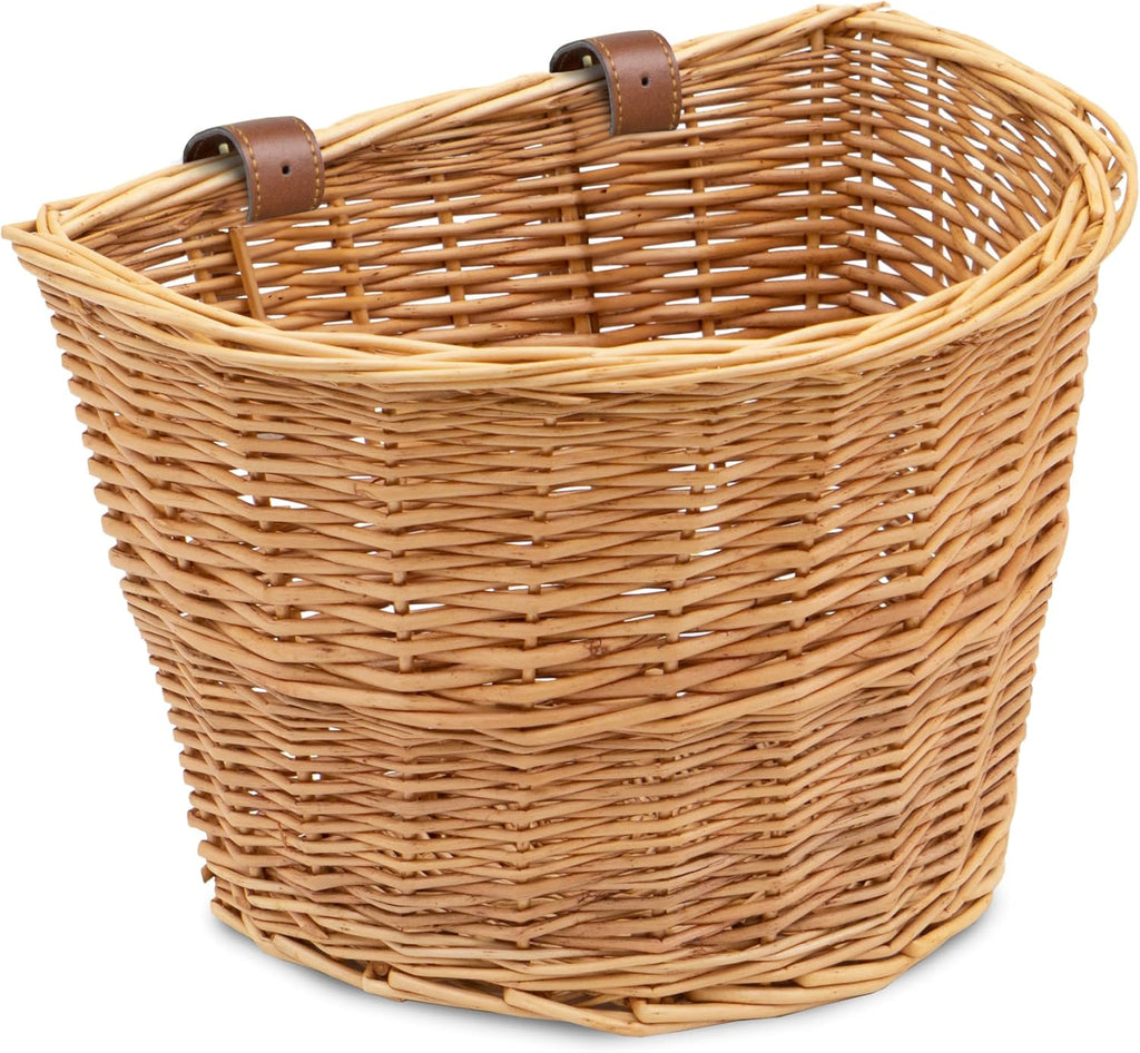 ProSource Wicker Bike Basket Front Cargo for Women and Men, Fits Most Bikes, Beach Cruiser, Stationary Bike, Ebike, Road Bike, Light Brown