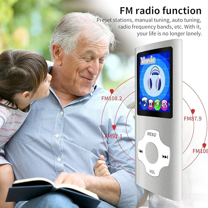 Mymahdi MP3/MP4 Portable Player,1.8 Inch LCD Screen,Max Support 64GB,Silver