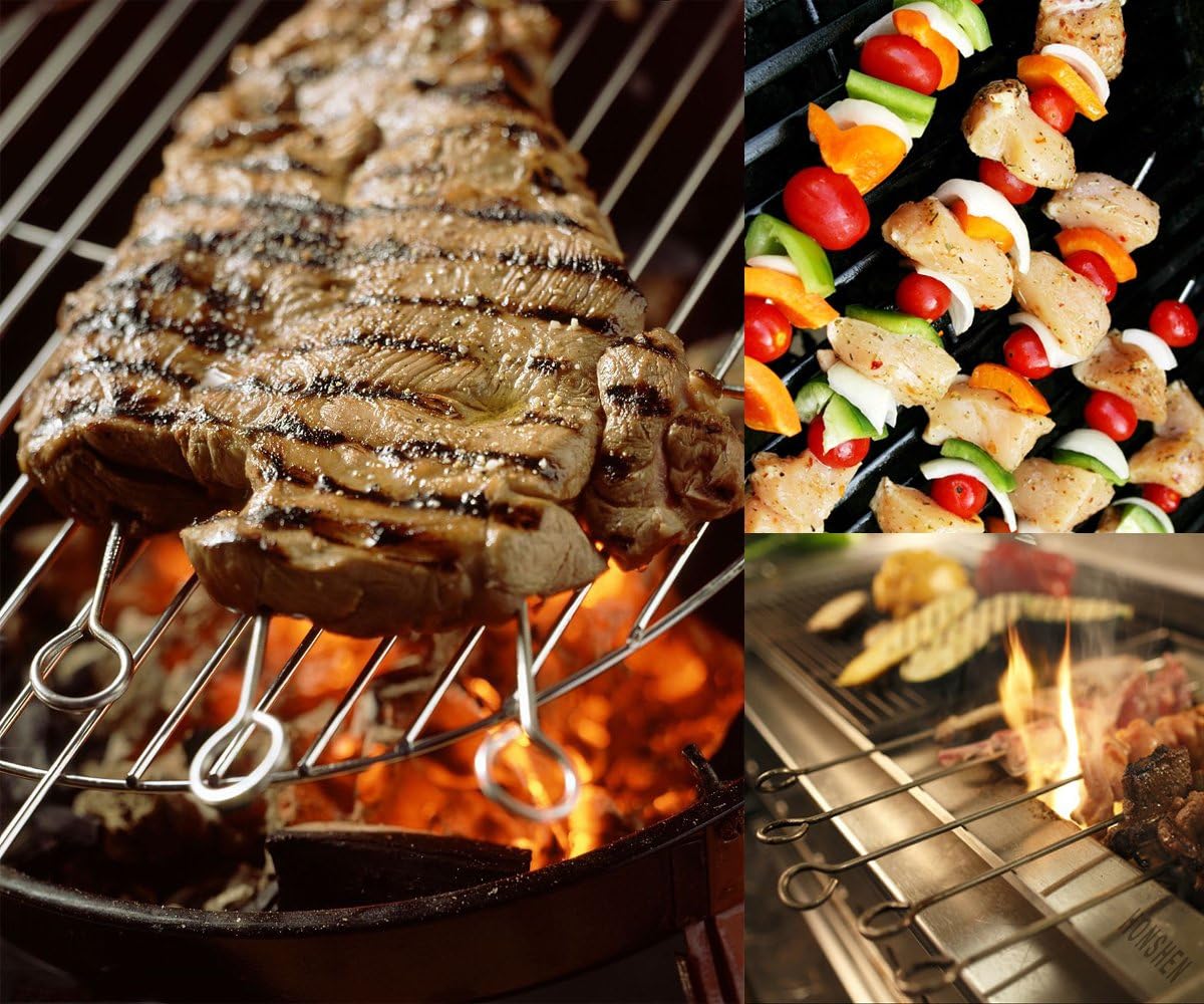 50pcs 8Inch Stainless Steel Skewers,Roast Goose Needle Barbecue,BBQ Skewer Sticks,Packed in a plastic Box for BBQ Grilling Kebob Meat Chicken Vegetable Appetiser