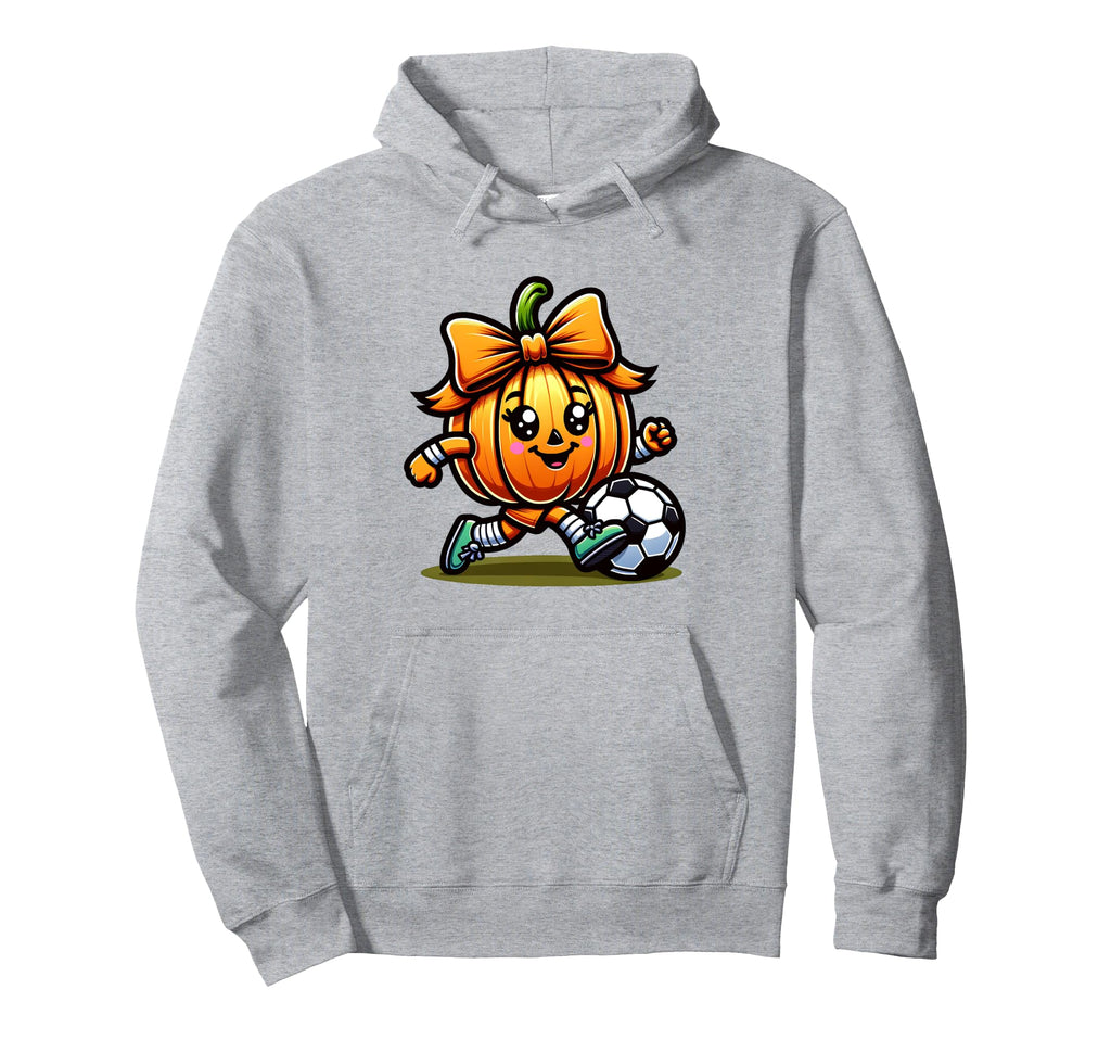 Halloween Soccer Coquette Bow Pumpkin Hoodie - Minimalist Print for Adults