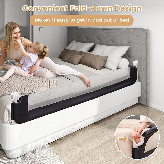 HONEY JOY Bed Rail for Toddlers, Extra Long, Foldable Portable Swing Down Safety Bed Guard Rail, Toddler Bed Rails for Crib, King Queen Full Twin Size Bed Mattress (Gray, 1 Pack, 71 Inch)
