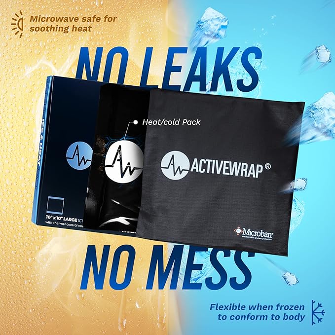 Activewrap Reusable Ice Packs for Injuries - Hot and Cold Gel Compress for Injury Recovery and Pain Relief, Soft, Flexible, Leakproof Pad for Back, Knee, Hip, & Shoulder - Small (4.5X 6.5 inches)