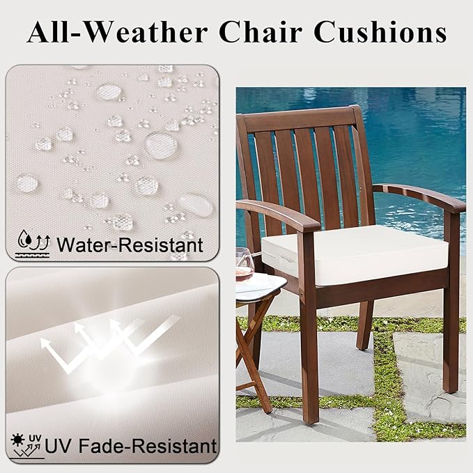 Outdoor Chair Cushions Set of 2 for Patio Furniture 19x19x4 Inch Waterproof Patio Chair Cushion 3 Year Color Fastness Square Elastic Foam Garden Sofa Couch Pads with Ties and Handle,Beige