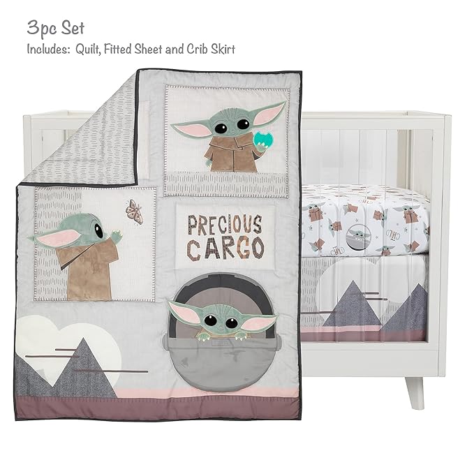 Lambs & Ivy Star Wars The Child Baby Yoda Nursery 3-Piece Baby Crib Bedding Set