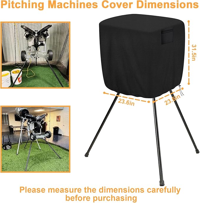 Pitching Machines Cover, Heavy Duty 600D Durable Waterproof Dustproof Cover, Universal Fit for Most Softball/Baseball Machines, All-Weather Indoor/Outdoor Protection( 23.6 X 23.6 X 31.5",Covers Only)