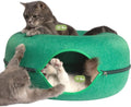 CATTASAURUS Peekaboo Cat Cave for Multiple & Large Cats Up to 30-45 Lbs, Scratch Detachable & Washable Tunnel Bed, Comfy Donut Cat Cave (Forest Green, Large)
