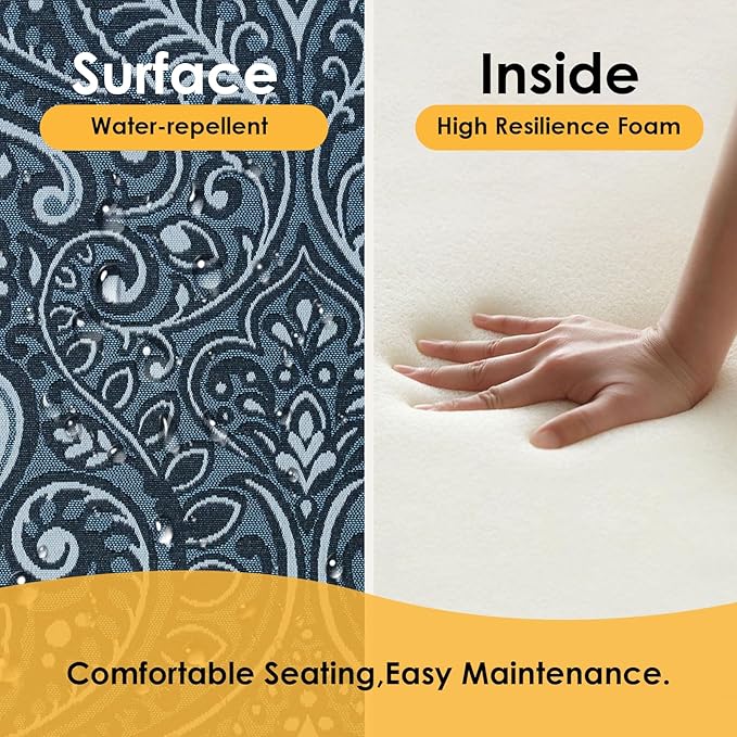 Outdoor Round Corner Seat Cushion, 17"x16"x2", Set of 4, Non Slip Seat Cushion Pads with Removable Cover for Patio Furniture, Garden Yard Lawn, Damask Vine