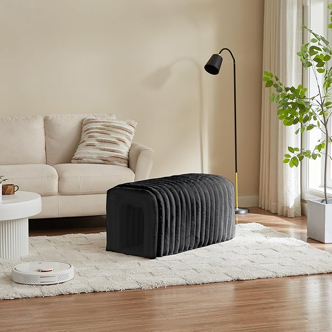 Storage Bench Pet Supplies Corduroy Bench Cat's nest to Hide for The Living Room, Entryway and Bedroom (Black)