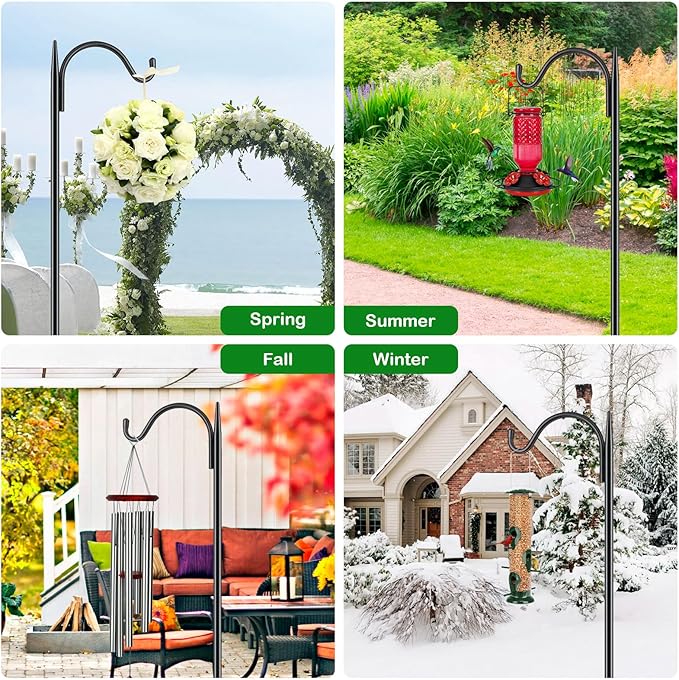 FEED GARDEN Short Shepherds Hooks for Outdoor, 48 Inch Bird Feeder Pole with 5 Prongs Base, Heavy Duty Shepherds Hook Garden Hook for Hummingbird Feeder, Hanging Lantern, Plant Baskets, 2 Pack