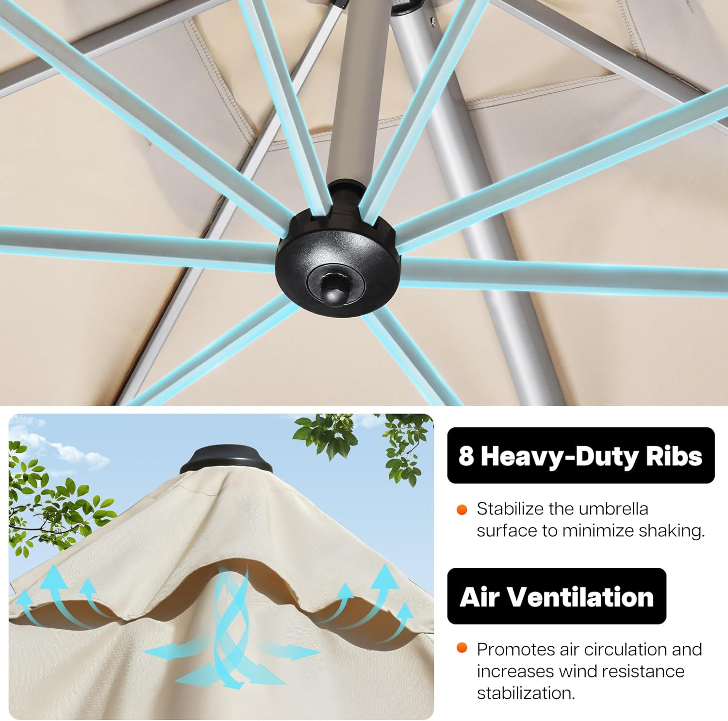 Patio Umbrella, 9' X 12' Outdoor Cantilever Umbrella with 360-degree Rotation for Garden, Deck, Backyard, Pool and Beach, Beige