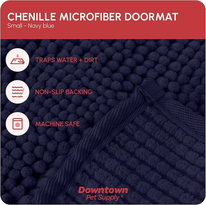 My Doggy Place Microfiber Dog Mat for Muddy Paws, 18" x 24" Navy Blue - Absorbent and Quick-Drying Dog Paw Cleaning Mat, Non-Slip Rubber Backed