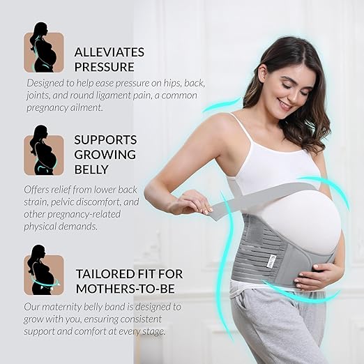 NeoTech Care Pregnancy Support Maternity Belt, Waist/Back/Abdomen Band, Belly Brace (Size XL, Grey Color)