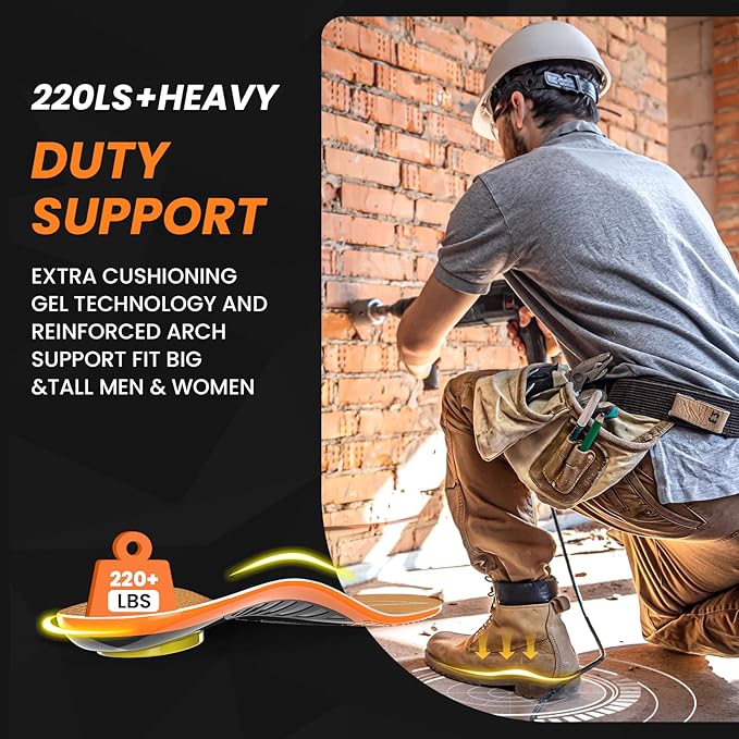 Bukihome Work Boot Insoles for Construction & Standing All Day - Heavy Duty Orthotic Shoe Inserts with Shock Absorption, Arch Support & Fatigue Reduction Durable Support Fits Work Boots -2XL