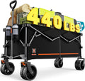 Navatiee 300L Extra Large Collapsible Wagon Cart Foldable, 48''L Extended Heavy Duty Folding Beach Wagon with 440LBS Weight Capacity and Big Wheels, Utility Garden Cart for Sports Camping