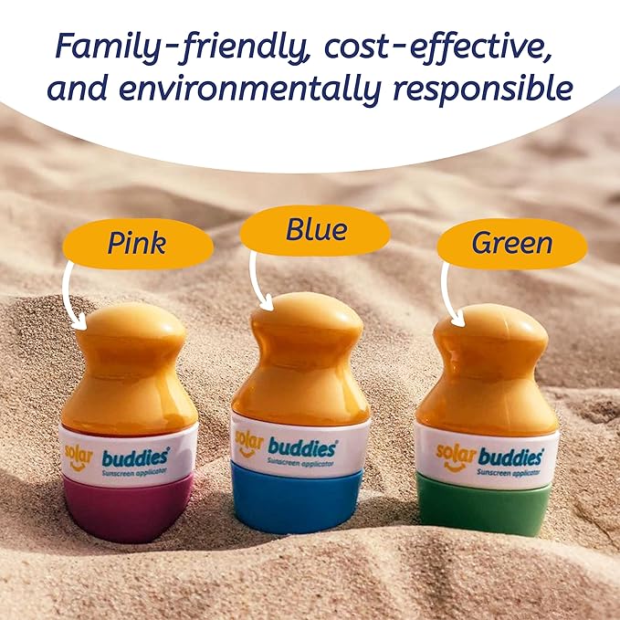 Solar Buddies Sunscreen Applicator - Single Full Pink - Refillable Roll on Sponge Sunscreen, Suncream & Lotion Applicator For Kids, Adults & Families - Holds 3.4fl oz, Perfect Size for Travel