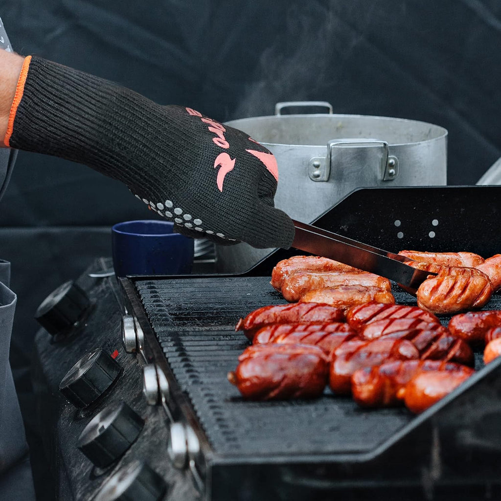 BBQ Grill Gloves Cooking Oven Mitts Fire Heat Resistant to 1400 Degrees Accessories for Barbecue Smoker Egg Fryer Hamburgers Pizza Steaks- Crock pots/Slow cookers -USA Owned Company-